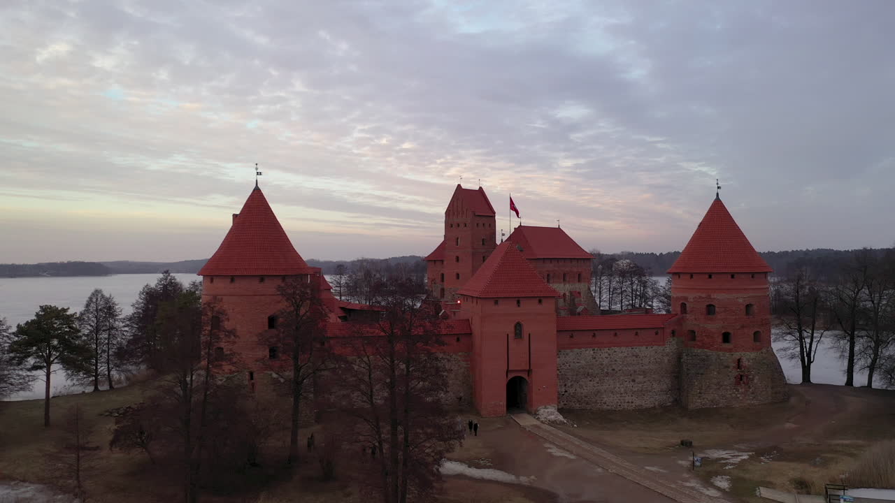 Trakai Island Castle on a Cloudy Winter Day