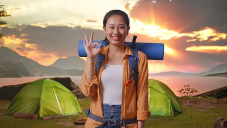 happy camper showing ok sign