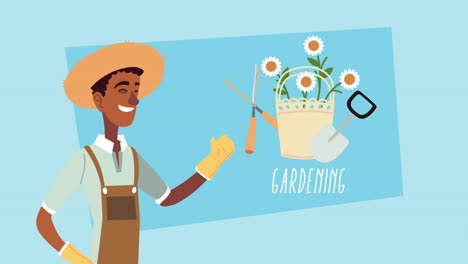 jardinero con herramientas de jardinería