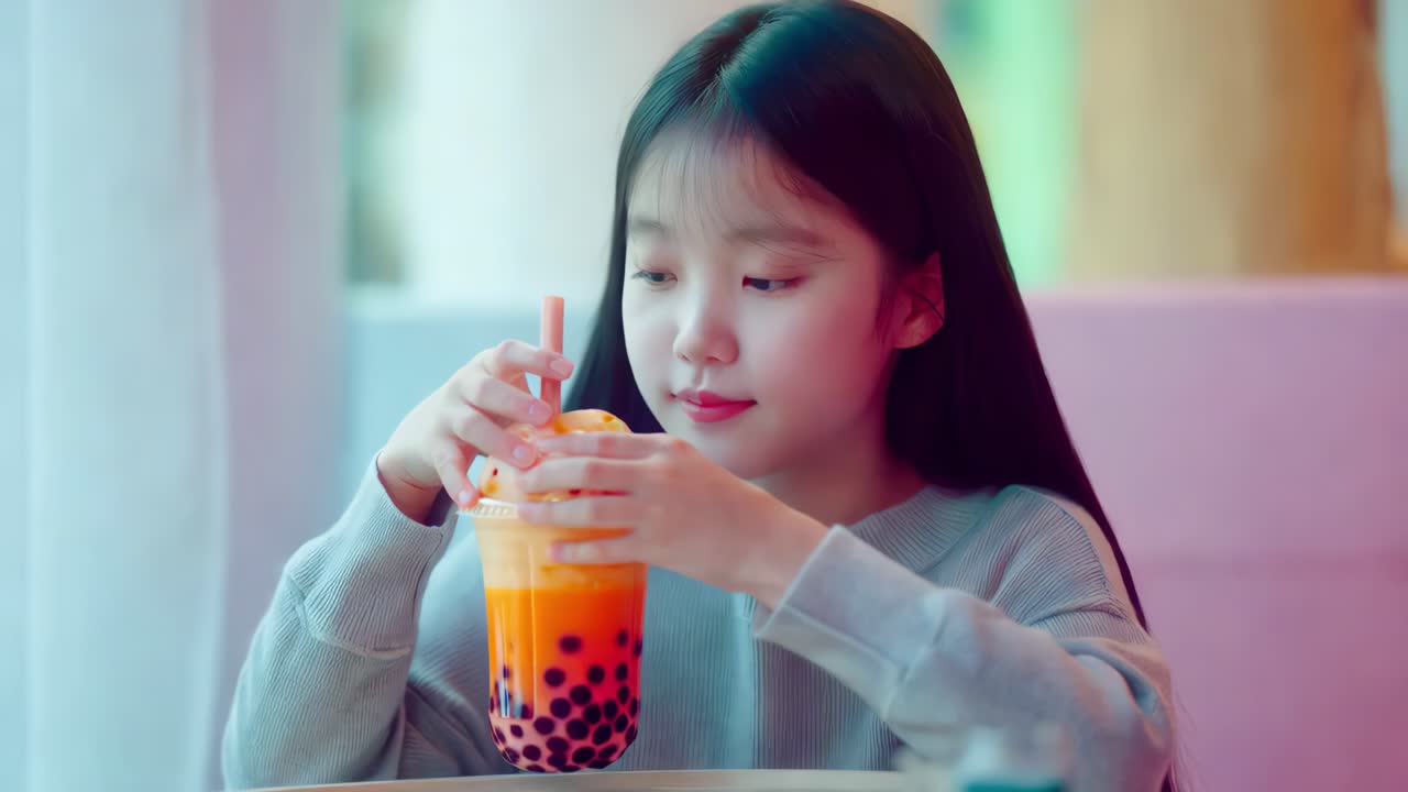 Gadis Muda Menikmati Bubble Tea