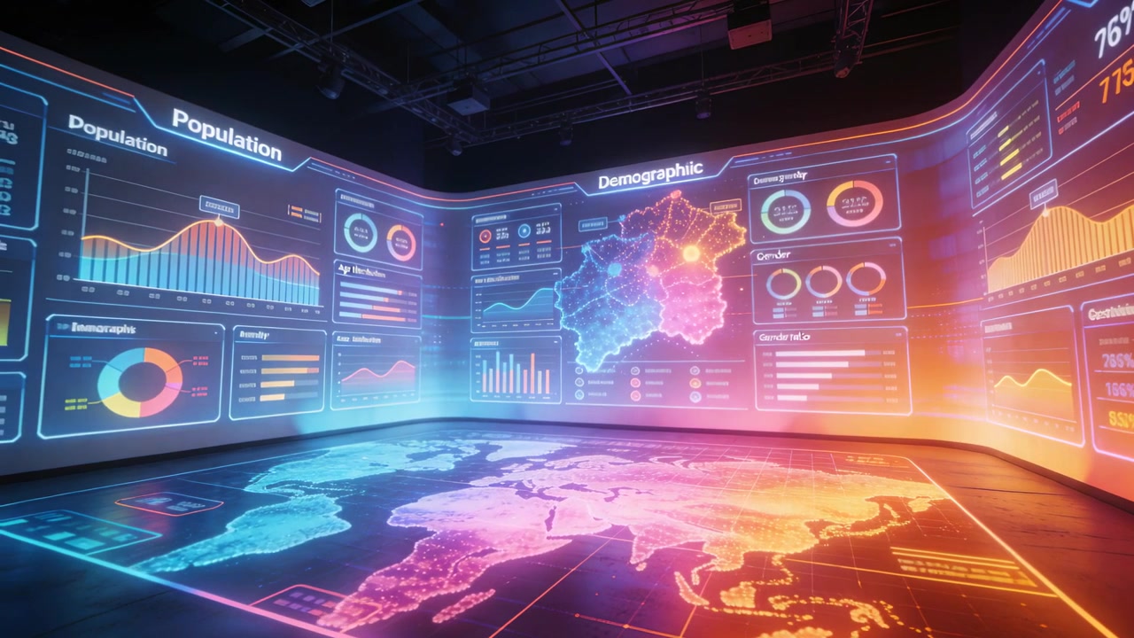 Animating curved screens, floor world map in data room, system pulse driving widgets and readouts
