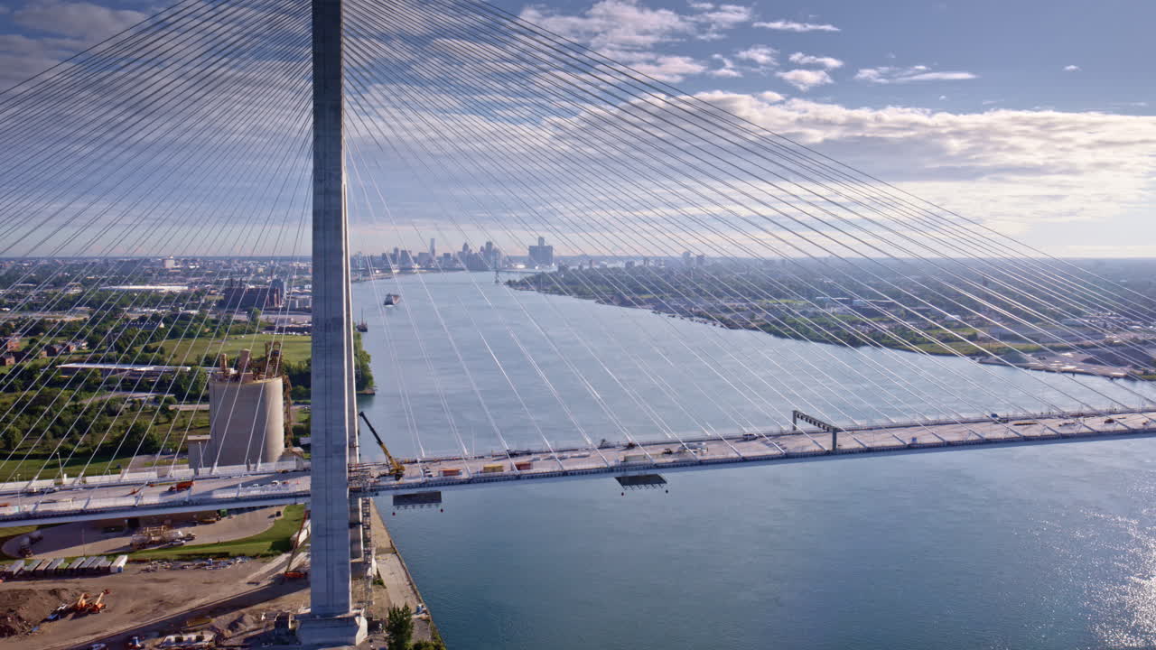 Drone footage flying around the iconic international crossing between the U.S. and Canada