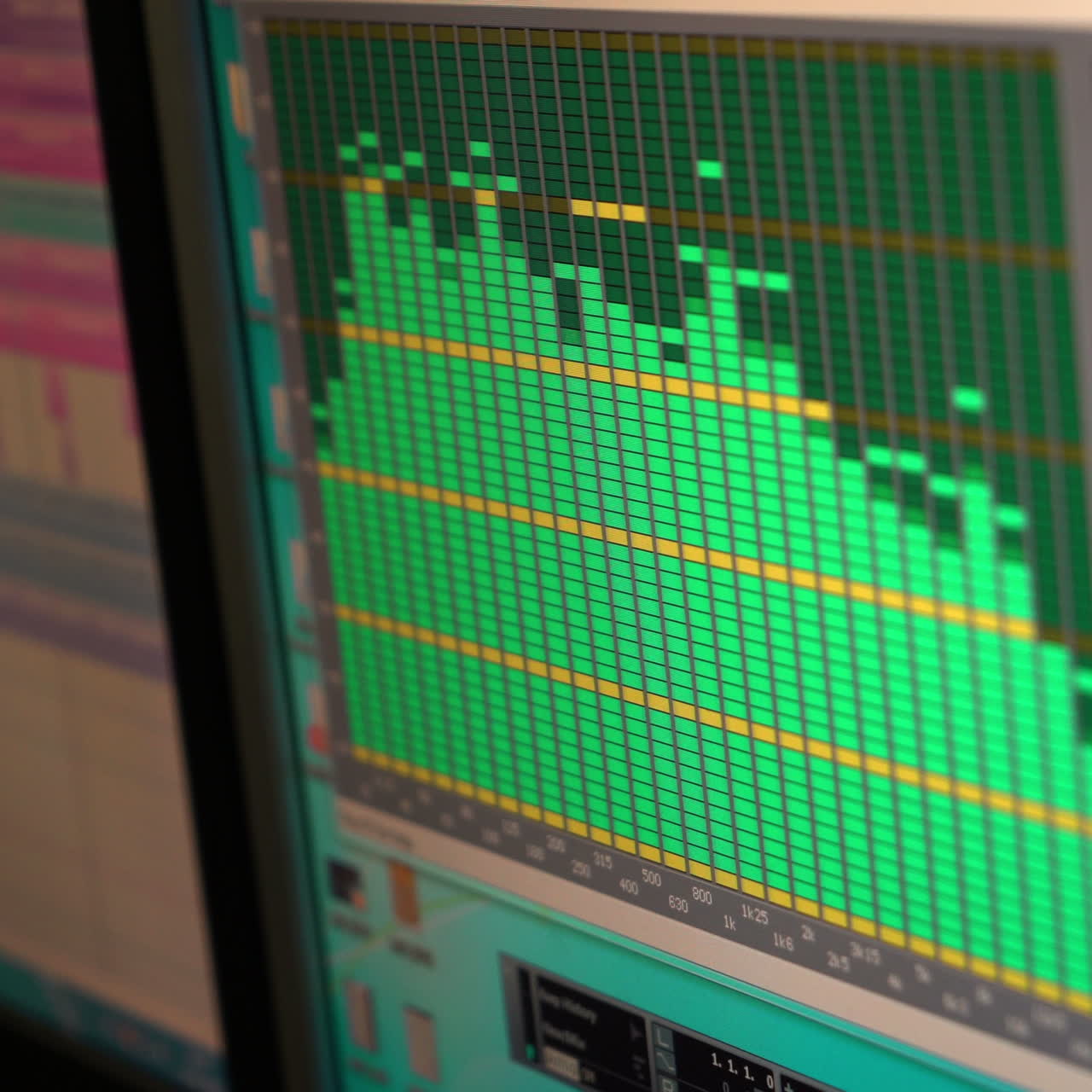 Music studio audio mixer with digital display showing audio waves. Recording Studio