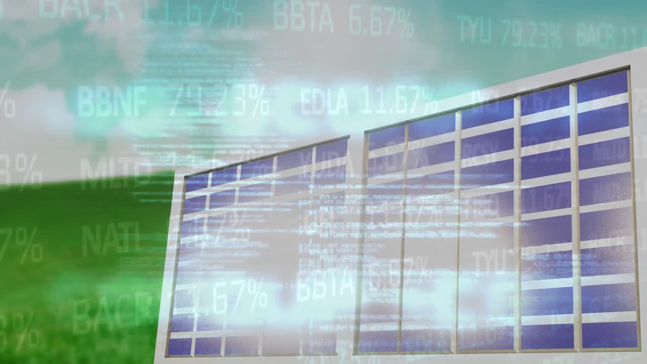 태양 전지 패널을 통해 재무 데이터의 애니메이션