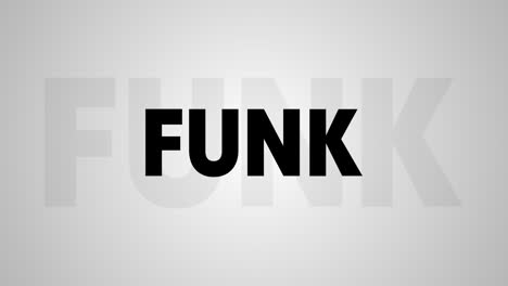 animación digital de texto funk con efecto de sombra contra un fondo gris