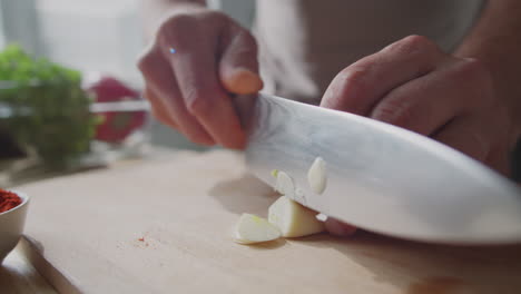 chopping garlic