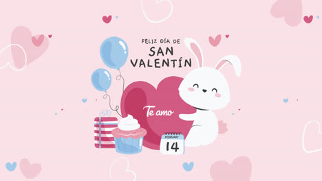 cute valentine's day illustration with bunny, heart, and gifts