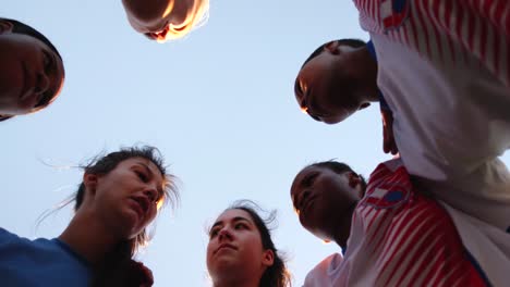 low angle view of diverse female soccer team 4k