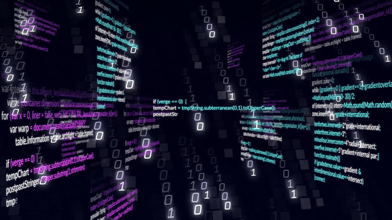 Animation of data processing on black background
