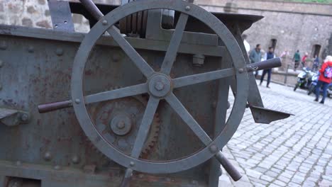 steel adjustment wheel on some world war heavy artillery