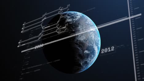 Animation-of-computer-language-with-circuit-board-pattern-and-numbers-over-circles-on-globe