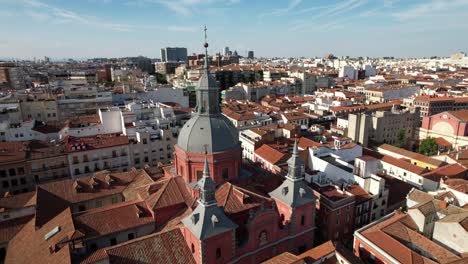 drone view of santiago el mayor church madrid city in spain