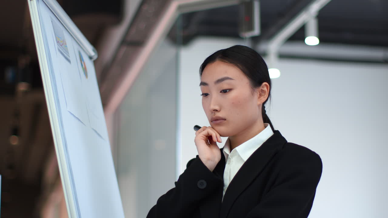 Businesswoman Analyzing Data on Whiteboard