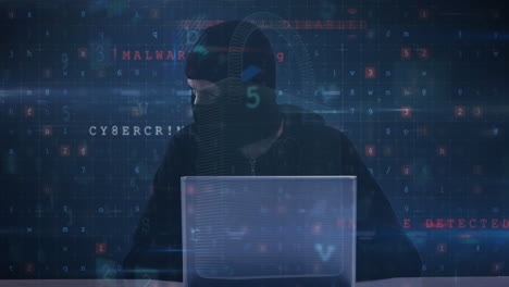 animación del procesamiento de datos sobre un hacker caucásico