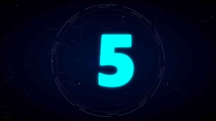 Digital Countdown Timer with Glowing Blue Numbers and Abstract Geometric Background