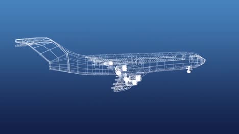 revolving technical drawing of plane on a blue background