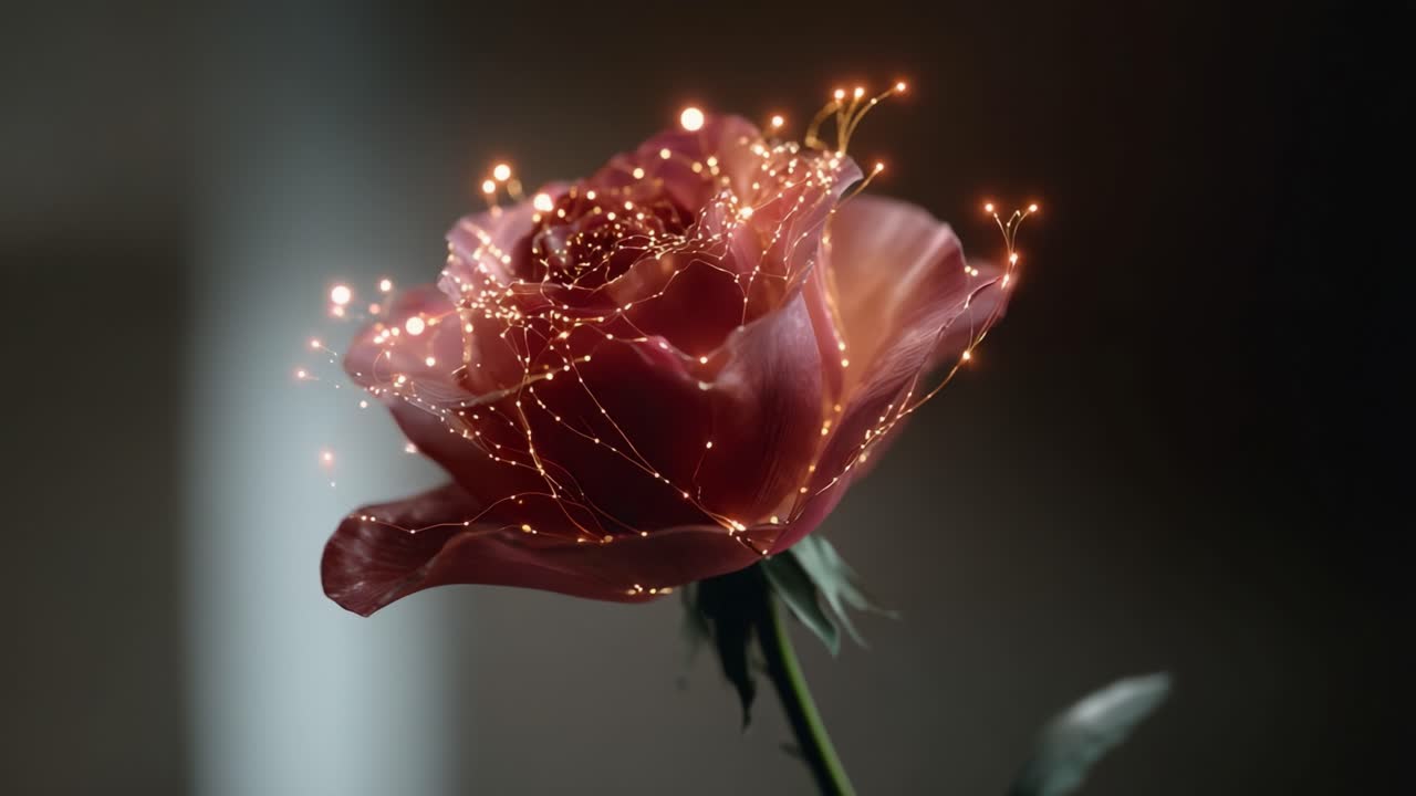 A Stunning Rose Blooming with Illuminating Sparks and Magical Particle Effects, Capturing the Essence of Nature's Beauty and Enchantment in a Captivating Display