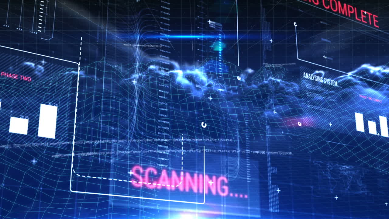 백그라운드에 구름이 있는 디지털 코드