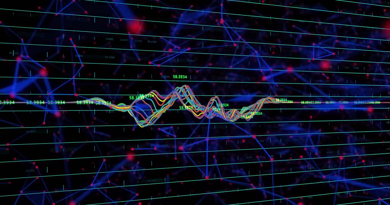 Animation of data processing over black background