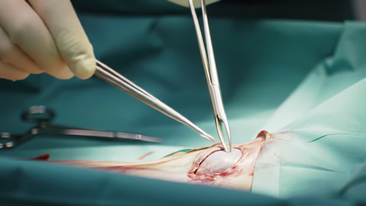 A skilled surgeon engages in a delicate operation, meticulously working with instruments on a patient.