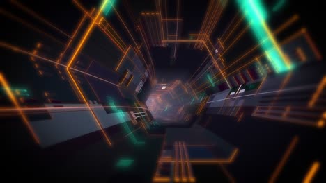 fondo abstracto con animación de vuelo en túnel futurista abstracto con luz de neón. renderización 4k 3d, bucle sin costuras