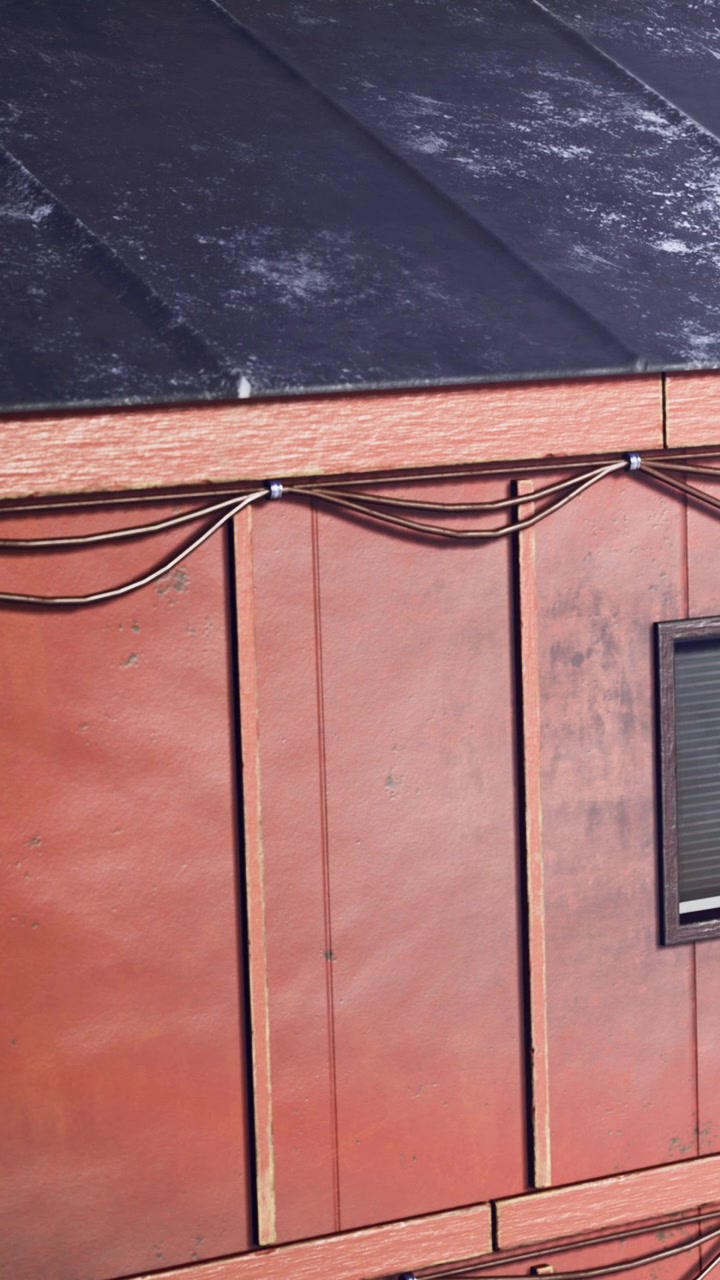 Wooden structure with hanging wires near roof during sunny day