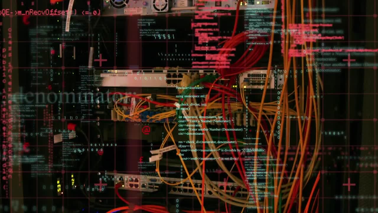 animación del procesamiento de datos en la sala de servidores