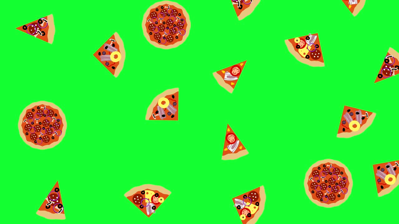 Seamless looping of Pizza and slices animation elements, on green ...