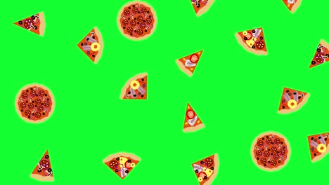 bucle sin fisuras de la pizza y las rebanadas elementos de animación, en pantalla verde tecla de croma