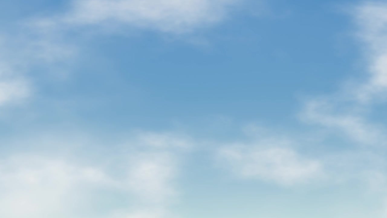 Wispy white clouds drift slowly across a bright blue sky in a seamless looping animation