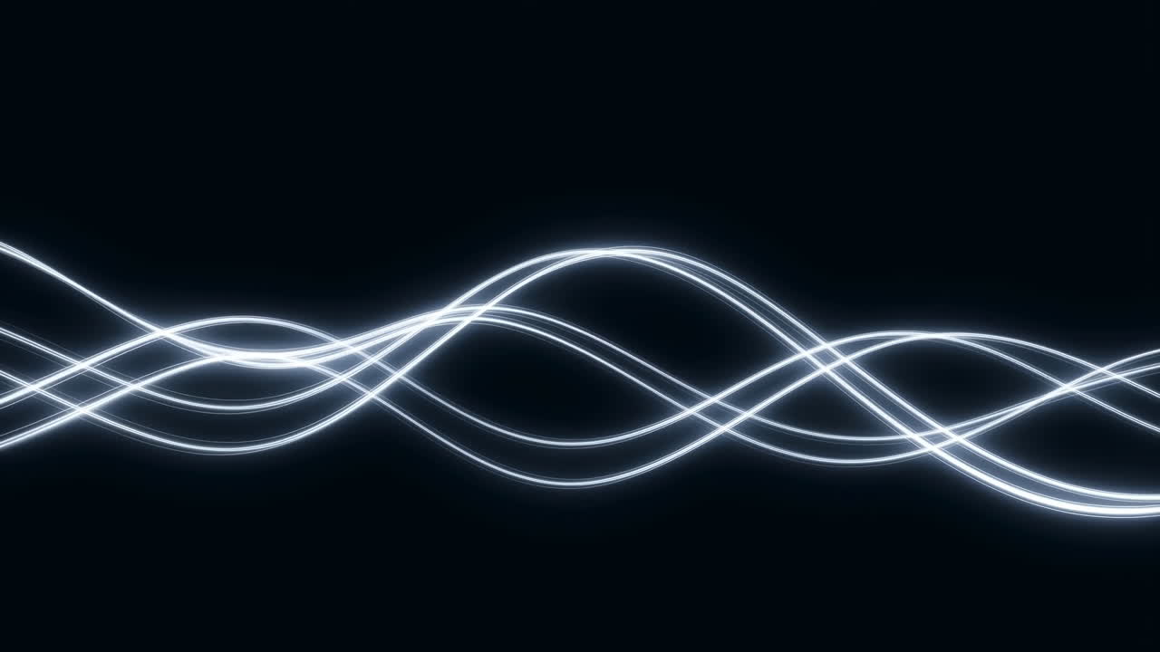 Abstract Glowing Wavy Lines Flowing on Black Background