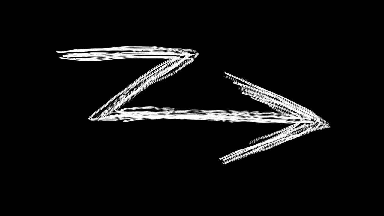 White Hand-Drawn Scribble Arrow Animation on Black Background