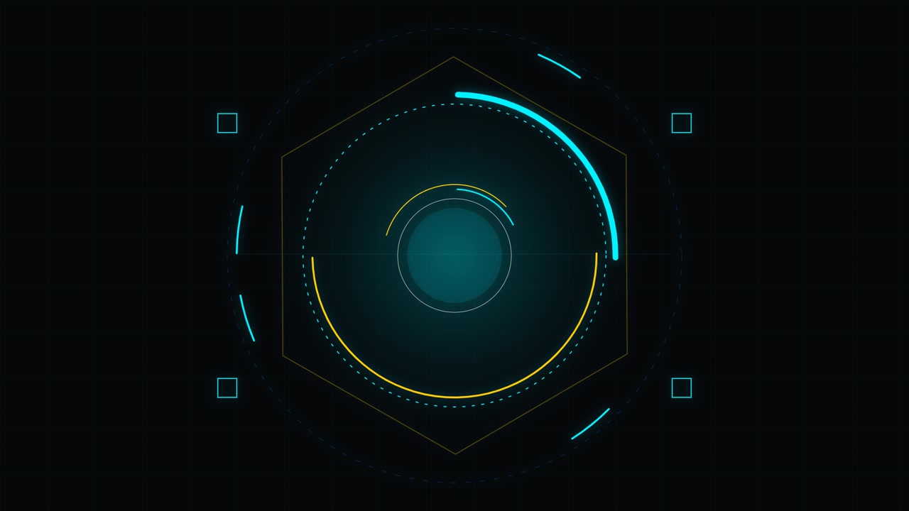 Futuristic Digital HUD Interface with Rotating Circular Elements