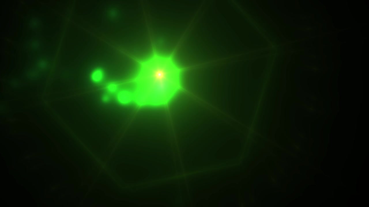 Luce verde astratta pulsante con cerchi in movimento su sfondo scuro