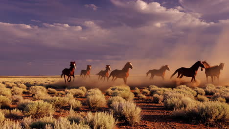 diverse desert scenes: red rocks and galloping horses