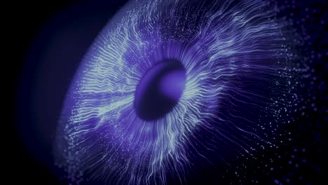 artificial blue blooming eye iris, 3d animation, black background