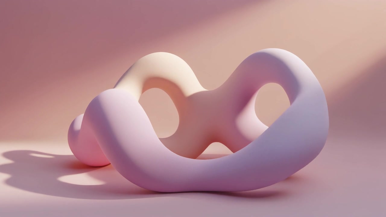 Forma organica 3D rosa astratta che ruota su sfondo pastello