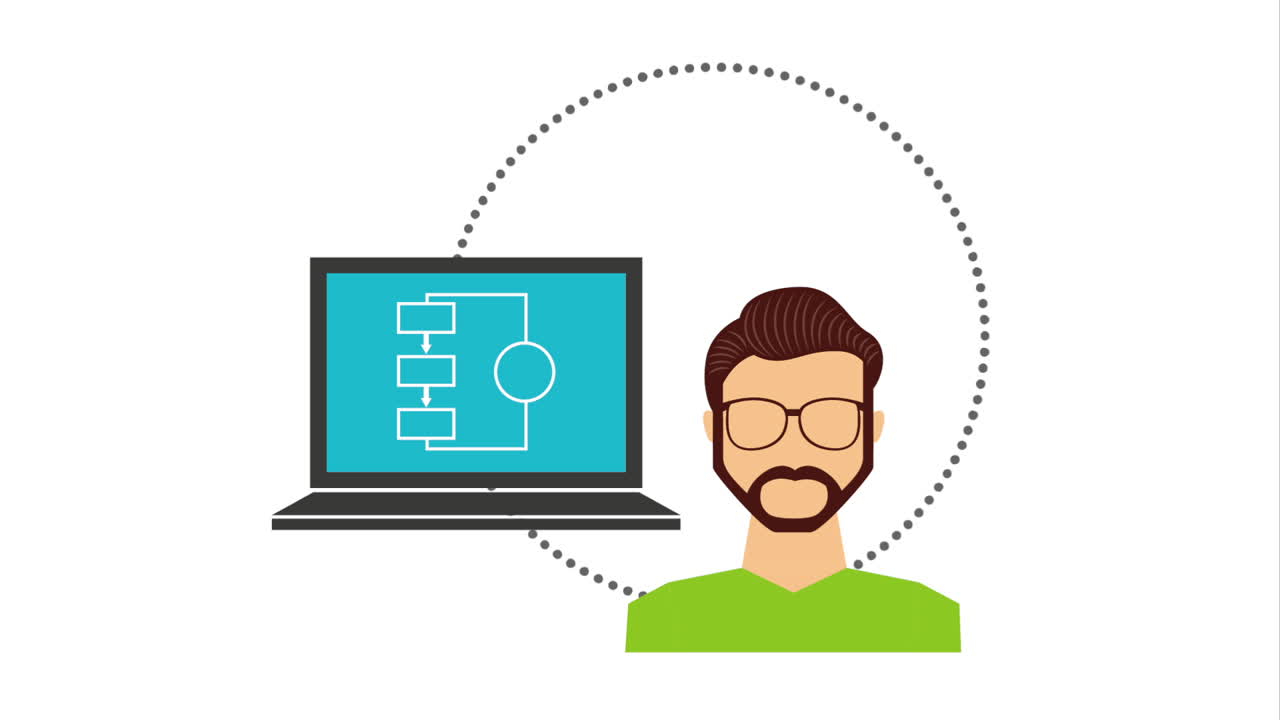 diagrama de flujo en el portátil con persona