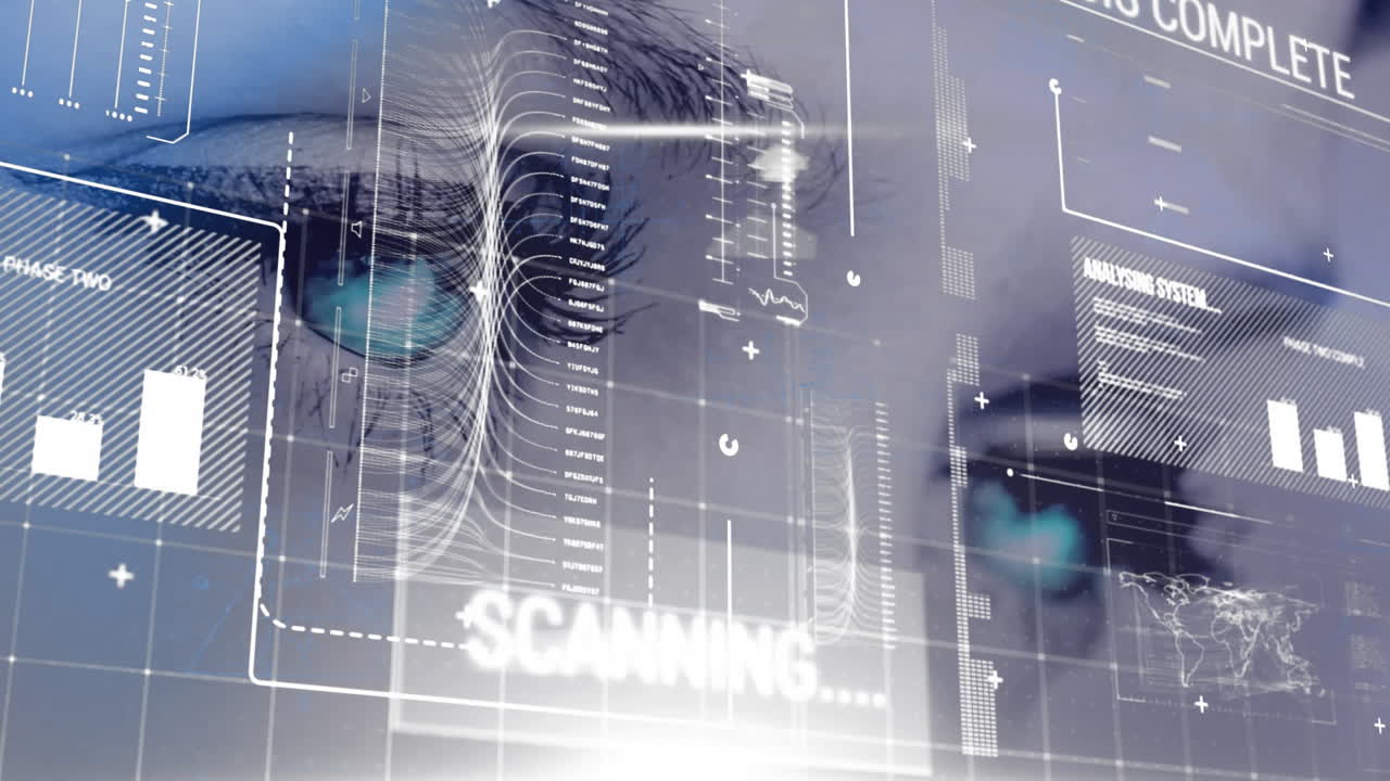 생체인식 데이터와 그래프를 통해 텍스트 애니메이션을 스캔합니다.