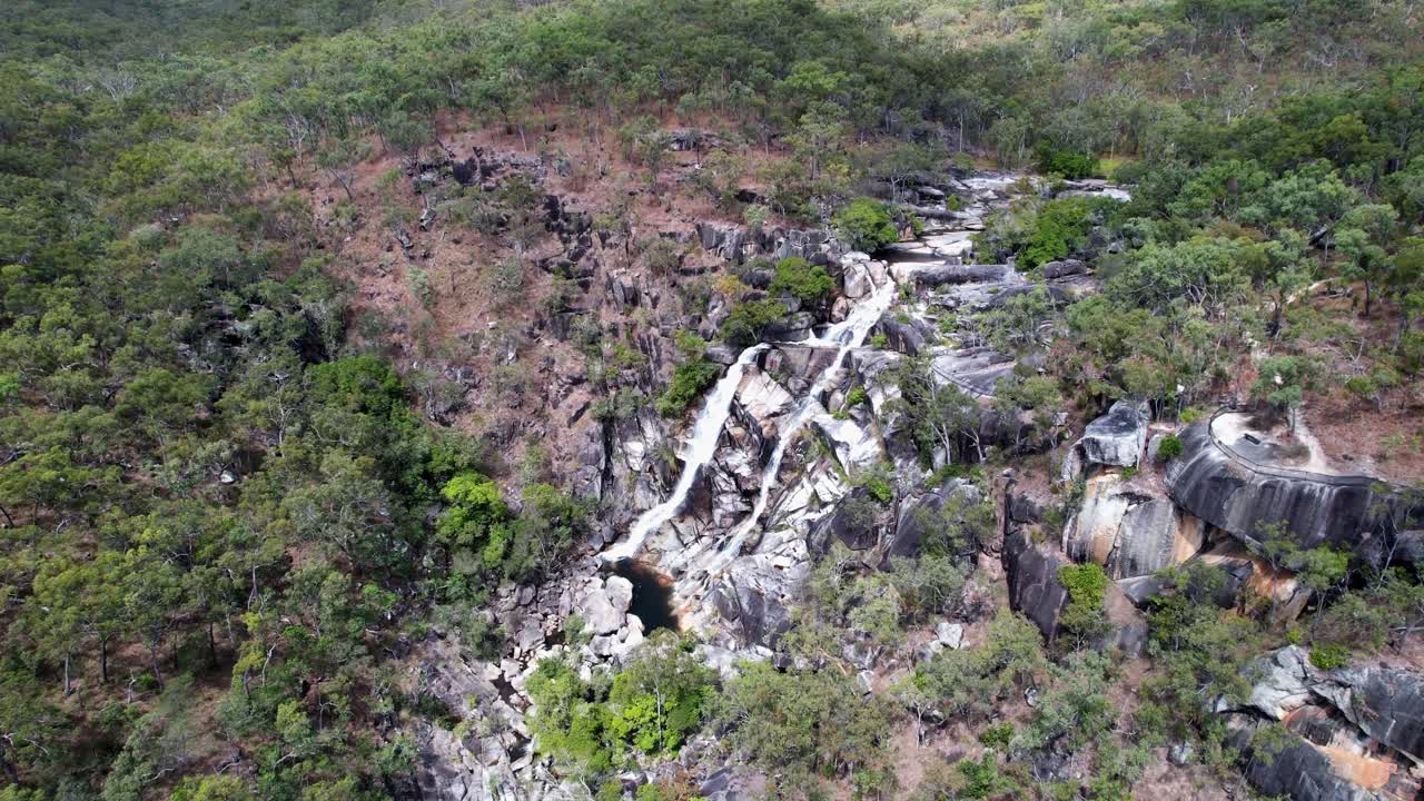 Davies creek falls 75m drop in dinden national park australia, aerial view