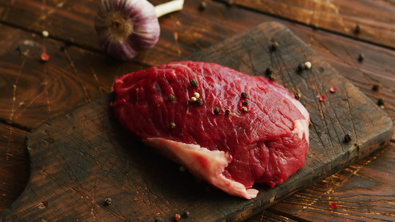 Pepper and garlic near meat