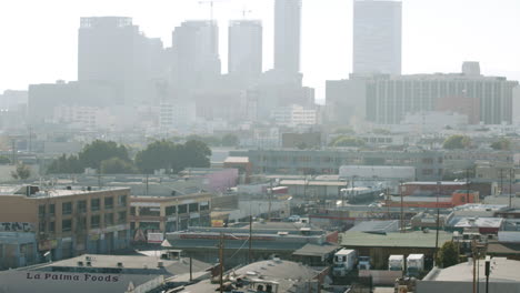 Hazy Urban Cityscape with Buildings and Skyline