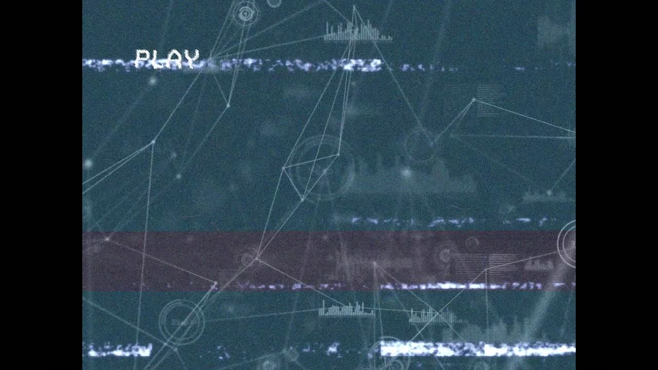 animación digital del efecto de falla de vhs contra la red de conexiones y procesamiento de datos