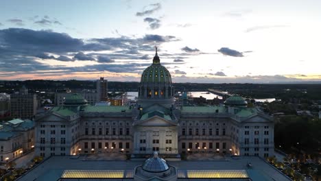 sunset over pennsylvania capitol in harrisburg, pa