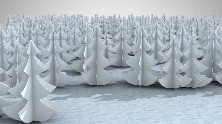 Animation of fir trees in winter landscape