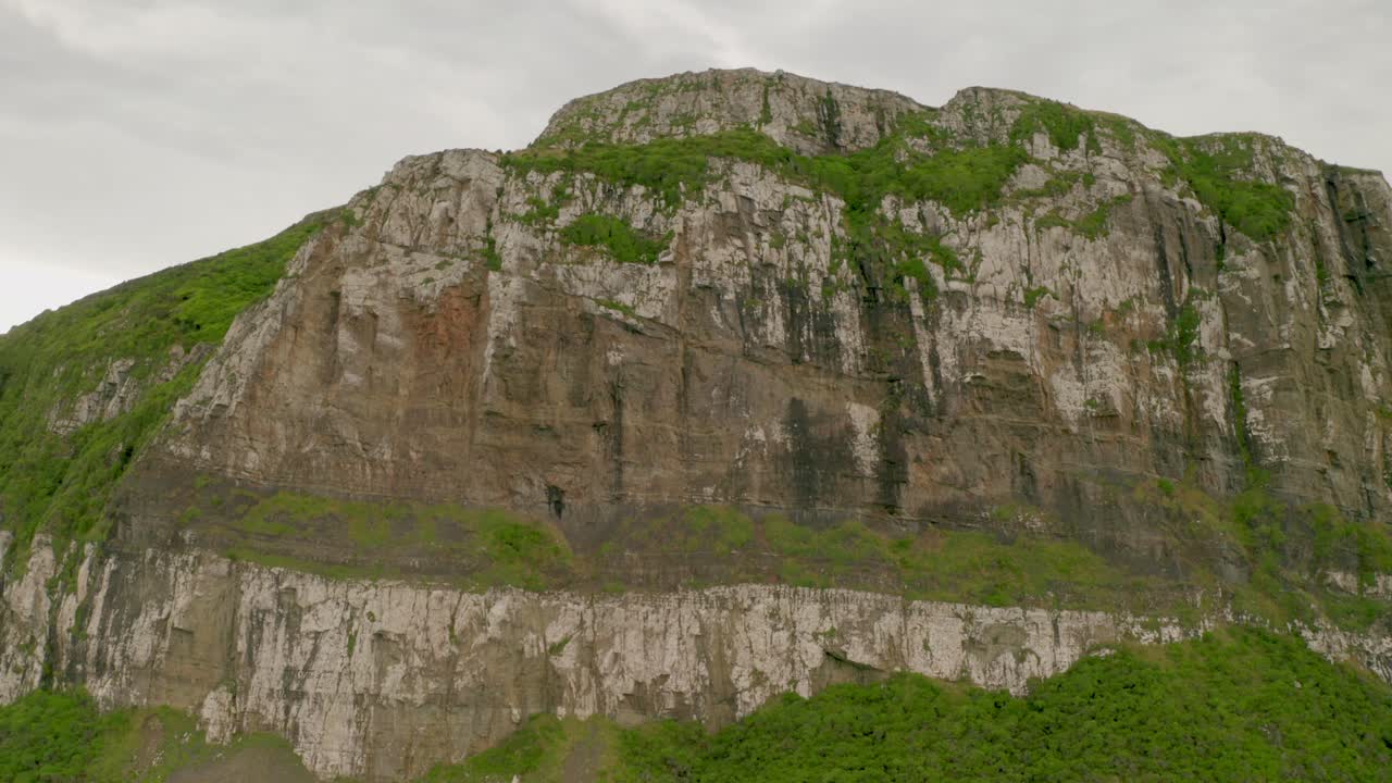 뉴질랜드 해안선을 따라 절벽 벽의 공중 축소 샷