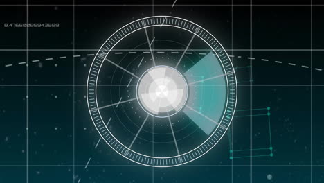 Animation of scope scanning and data processing over dark background