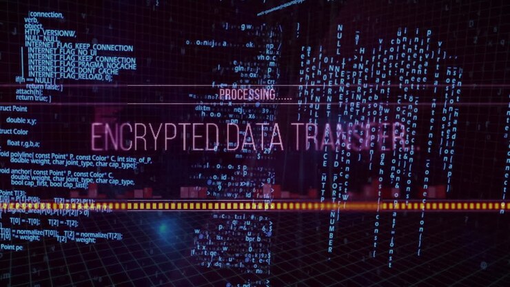 Animation of data processing on black background