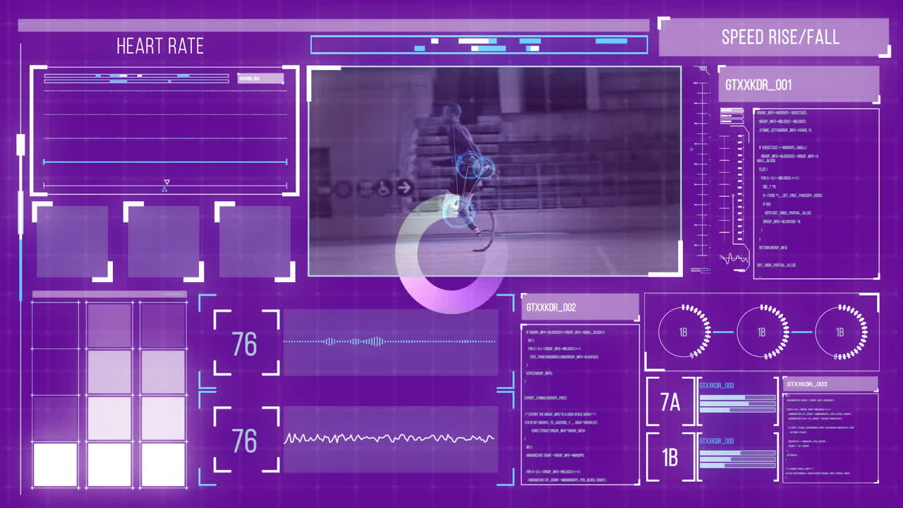 Analyzing cyclist data with heart rate and speed metrics on purple interface
