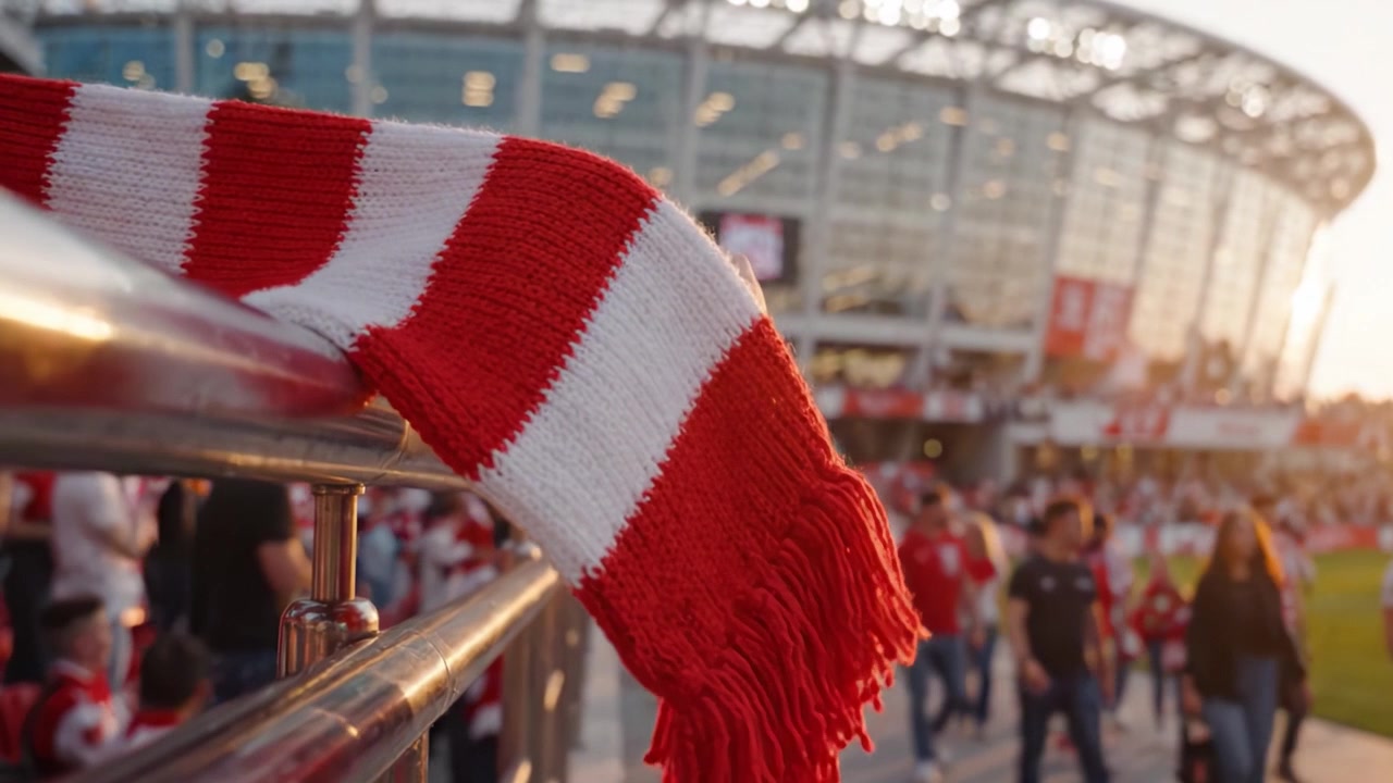 Żywe świętowanie ducha zespołu uchwycone w dwóch klatkach: Fani w barwach drużyny na energetycznym zgromadzeniu stadionowym